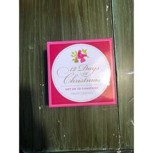 Two's Company NWOT 12 Days of Christmas Set of 12 Coasters Cork Backed